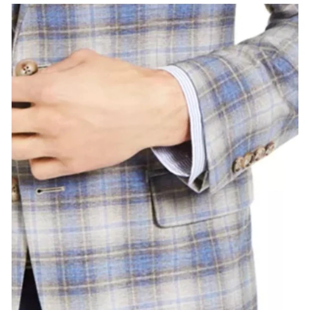 1. Lauren Ralph Lauren Classic-Fit UltraFlex Tan & Blue Plaid Sport Coat